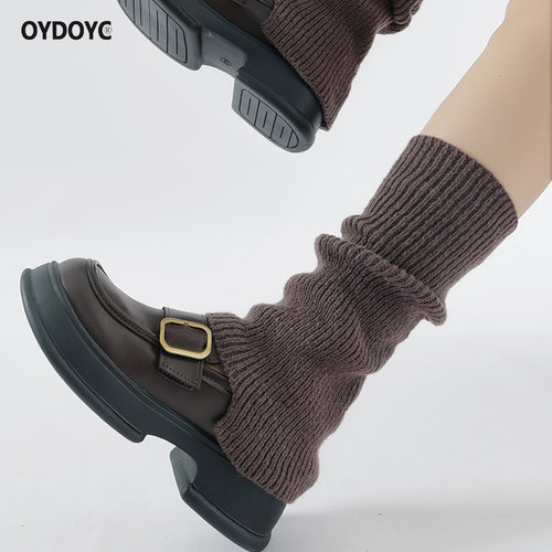 OYDOYC秋冬季保暖针织毛线袜套女冬天美拉德色系小腿袜咖啡堆堆袜