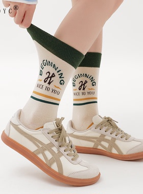 OYDOYC 潮袜子女士个性时尚休闲棉袜春夏潮流百搭绿色中筒袜长袜