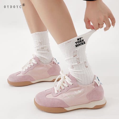 OYDOYC 网红破洞中筒袜女刺绣个性潮袜韩版日系洞洞袜乞丐袜长袜