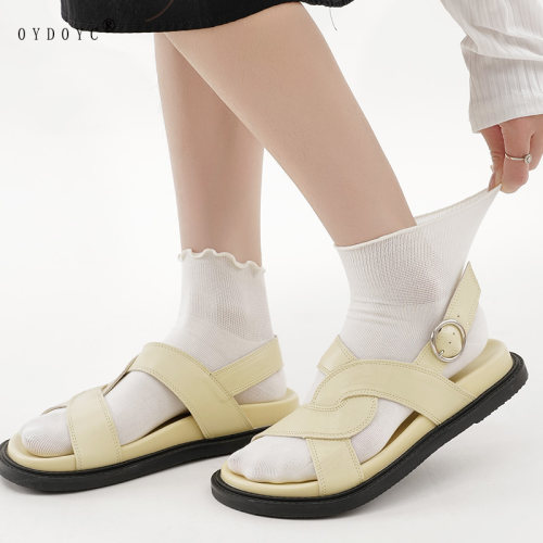 OYDOYC 白色芭蕾短袜女夏季网眼透气薄款无骨短筒袜松口卷边棉袜
