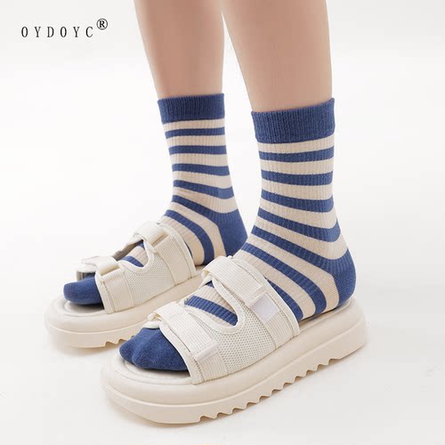 OYDOYC 日系甜美条纹女袜jk学院风棉袜夏季薄款ins潮袜个性中筒袜
