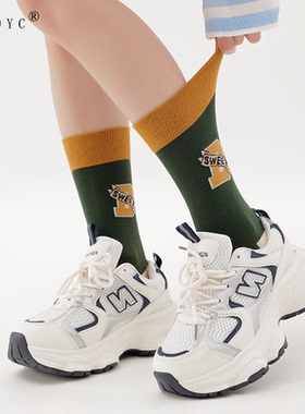 OYDOYC 时尚潮流女袜绿色系个性中筒袜小众街头潮袜春夏薄款长袜