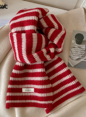 OYDOYC冬季加厚保暖羊毛围巾女款冬天新年过年圣诞红色条纹围脖潮