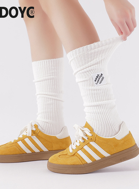 OYDOYC 白色堆堆袜子女秋冬纯棉纯色布标长袜美腿显瘦黑色小腿袜