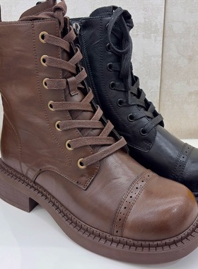 comely/康莉商场同款2024冬季真皮圆头粗跟侧拉链短靴女KKF48806