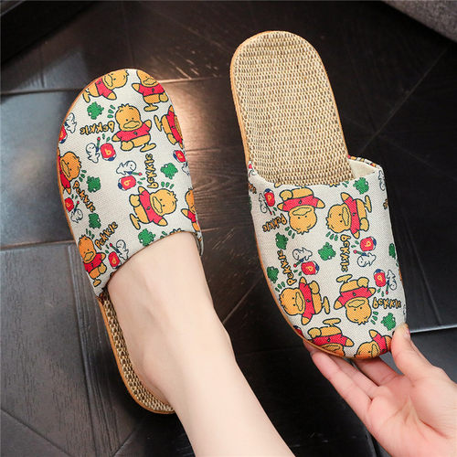 软底亚麻拖鞋雪皮熊静音木地板