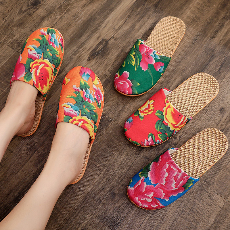 亚麻舒适透气新款男女包头家用吸汗拖鞋居家室内情侣四季地板防滑