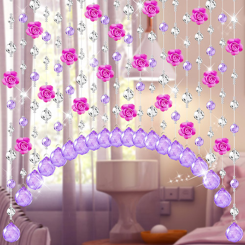 免打孔水晶玫瑰珠帘隔断门帘
