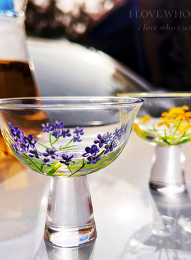 手绘水晶玻璃高足杯主人杯茶杯功夫茶具女喝茶品茗杯中式复古单杯