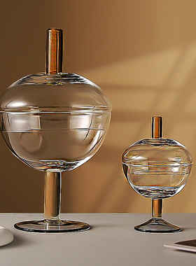 波兰水晶玻璃彩色手工吹制玻璃带盖糖果罐零食收纳罐饼干收纳盒