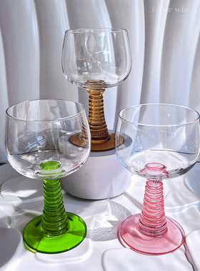 中古vintage玻璃杯复古高脚杯葡萄酒红酒杯小众祖母绿塔杯香槟杯