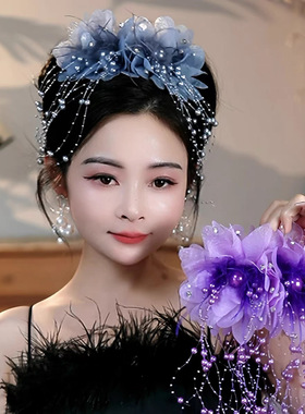 韩式秋冬季新款羽毛花朵抓夹显发量鲨鱼夹复古港风头饰发夹发卡