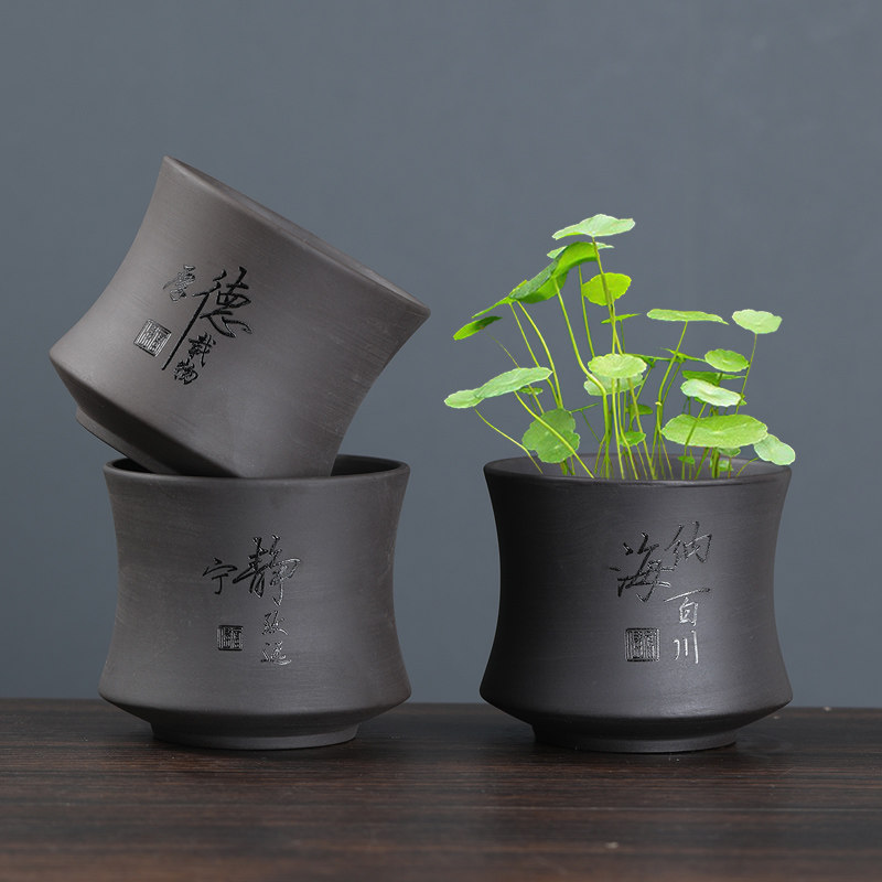 铜钱草水养绿萝桌面水培办公桌紫砂花盆陶瓷大小花盆无孔专用器皿