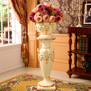 饰花盆 欧式 罗马柱子摆件客厅高档奢华大花瓶陶瓷落地花瓶插花艺装