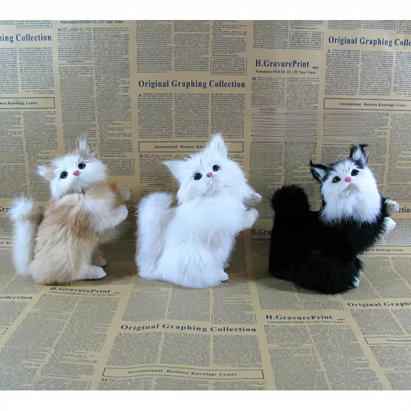 仿真动物猫咪拜拜猫兔皮毛模型摆件创意手工工艺礼品礼物仿真猫