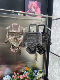 甜酷风迷彩假两件短袖t恤女2026夏季收腰烫钻辣妹修身显瘦短上衣