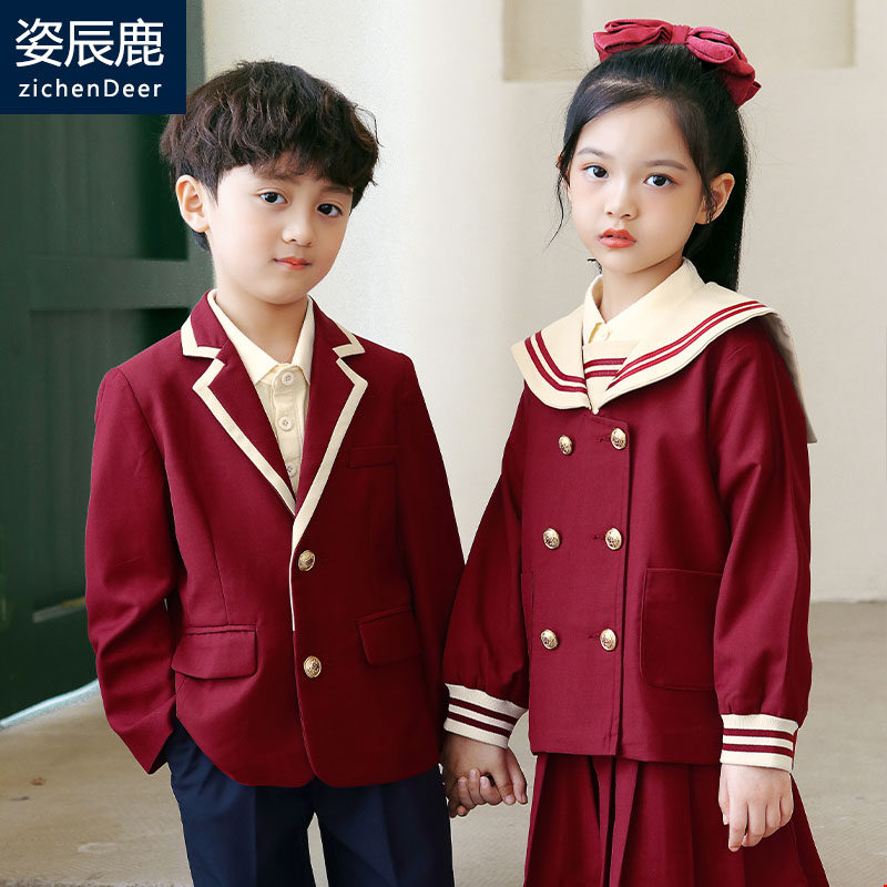 British College Fengjiu Red suit Children's School Clothing Set Primary School Specialty Class Spring and Autumn Kindergarten Garden Service Performance
