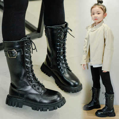 长筒靴加绒冬款中大童英伦风春季