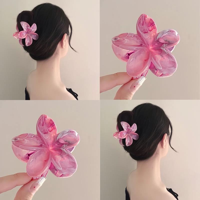 粉嫩晕染！春夏鸡蛋花抓夹！清新花朵发抓头饰甜美盘发鲨鱼夹
