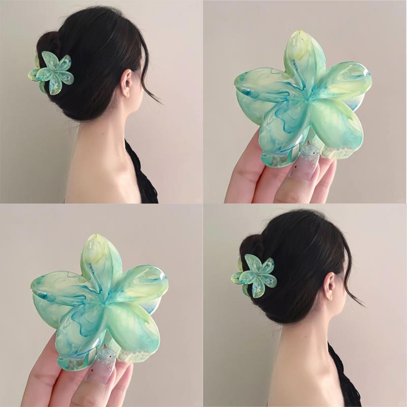 薄荷曼波！晕染鸡蛋花抓夹！清新花朵发抓头饰甜美盘发鲨鱼夹