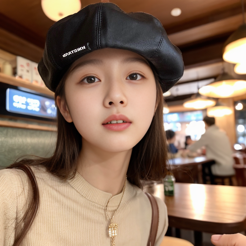 皮贝雷帽女秋冬新款日系