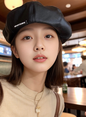 皮贝雷帽女秋冬新款日系