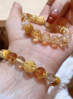 天然黄塔晶黄水晶手串女招财转运旺事业黄发晶手链手饰礼物