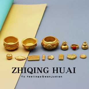 独立盲袋迷你仿真古风金算盘首饰金摆件聚宝盆模型过家家玩具礼物