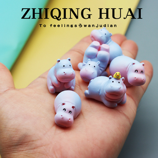 独立盲袋微缩迷你河马胖嘟嘟仿真小动物模型摆件玩具礼物可爱公仔