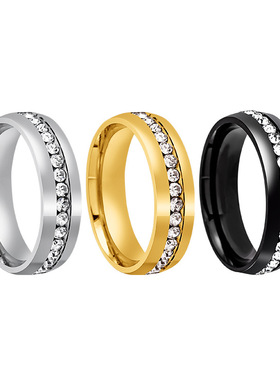 个性时尚排带钻戒指不锈钢