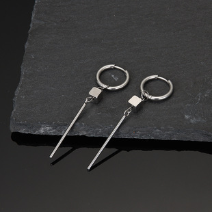 韩版长款棍子吊坠耳环男女士不锈钢正方形钛钢耳坠耳钉冷淡风中性