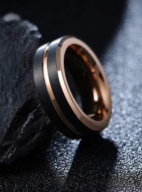 钨钢戒指玫瑰金间黑色