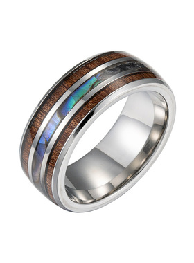 手饰相思木纹+鲍鱼贝壳钛钢戒指