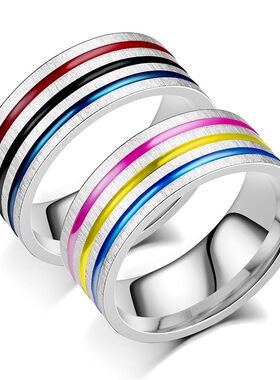 彩虹滴油戒指韩版流行情侣