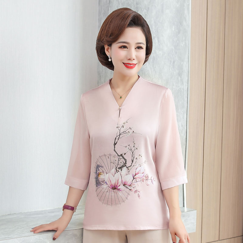 中老年女装春装新款上衣中年女士妈妈装春夏新品T恤衫打底衫