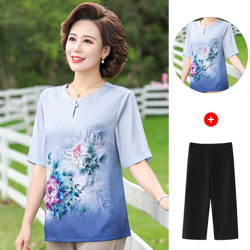 40-50岁中年女士妈妈装夏装两件套新款中老年女装夏季气质套装