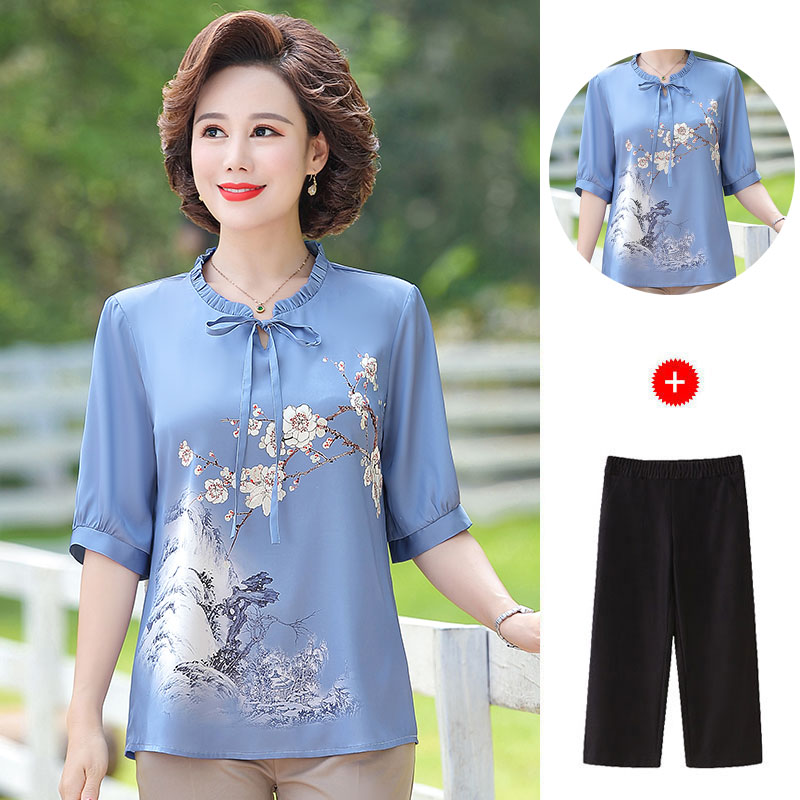 40-50岁中年妈妈装夏装新款两件套中老年女装夏季高贵气质套装
