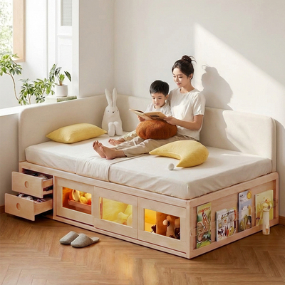叮当高箱储物床儿童床榻榻米全实木1米5单人床箱体床无床头榻榻米