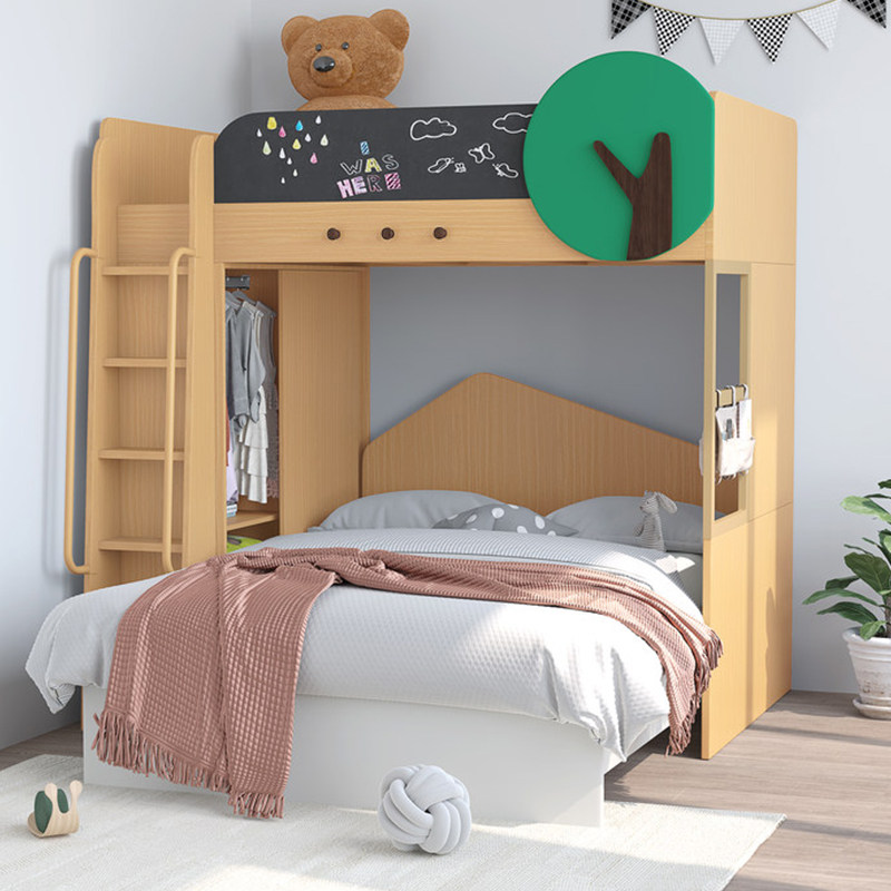 安兰图 北欧上下床榻榻米双层床多功能组合床带衣柜小户型高低床