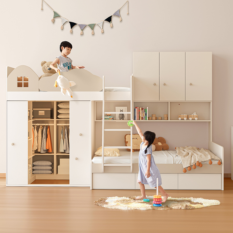 安兰图上下床交错式小户型错位型上下床带衣柜高低床交错位双层床