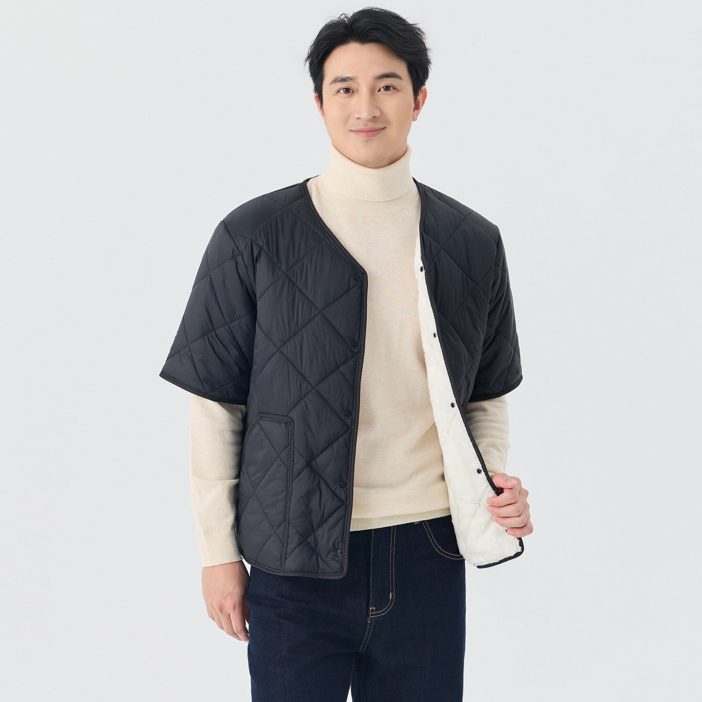 秋冬男士羊羔绒保暖内穿短款棉服