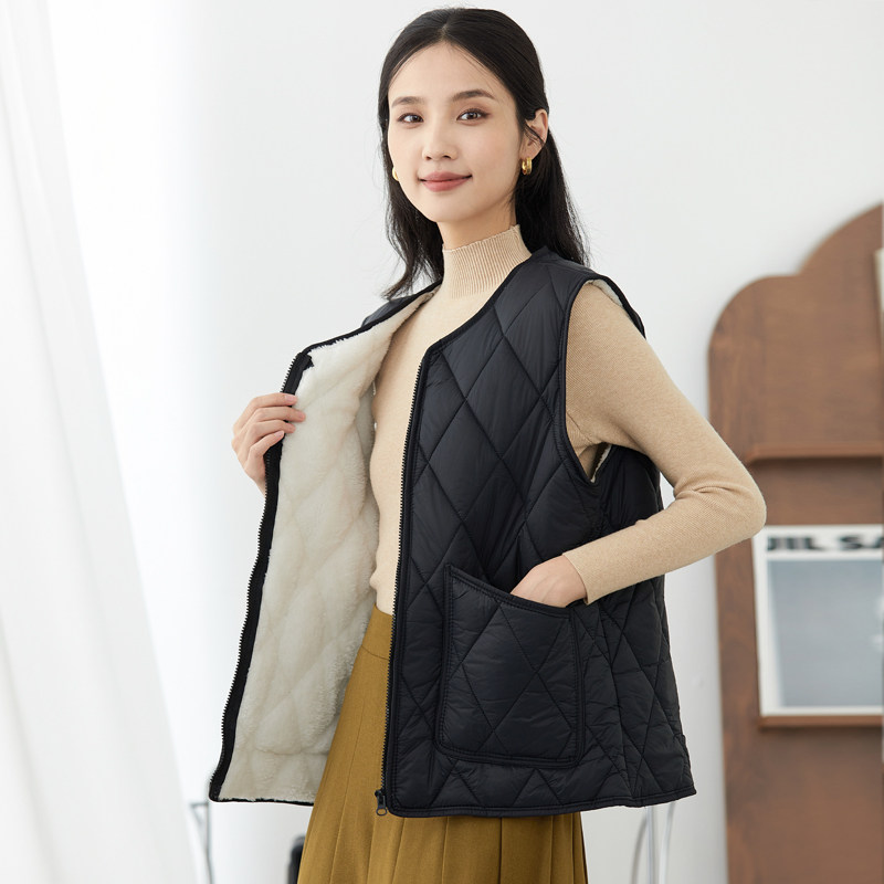 百搭单排扣V领加绒马甲女