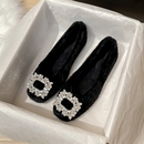 毛毛鞋女冬外穿平底方头2025新款秋季加绒豆豆鞋方扣水钻保暖棉鞋