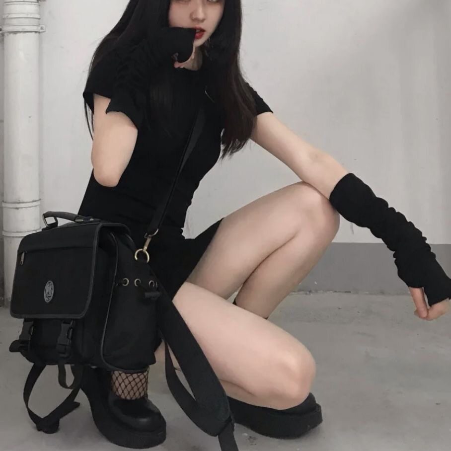 暗黑风复古辣妹半袖夏季黑色白色防晒袖套冰丝手袖手套男女ins潮