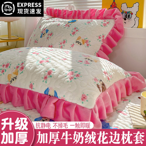珊瑚牛奶绒枕套加绒加厚枕头套家用一对拍2男48cmx74cm枕芯内胆套