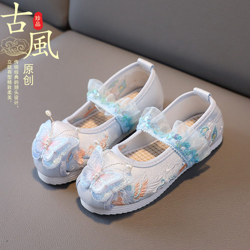 汉服女童绣花鞋老北京儿童手工布鞋民族风古风学生鞋舞蹈刺绣童鞋