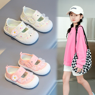 女童鞋子2025春秋新款儿童帆布鞋女宝宝防滑软底幼儿园室内鞋女孩