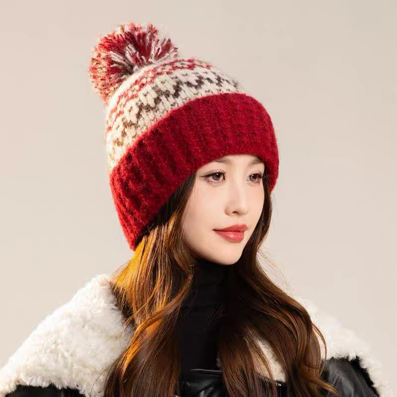 圣诞帽子女2025新款秋冬季毛线帽加绒加厚护耳百搭保暖红色针织帽
