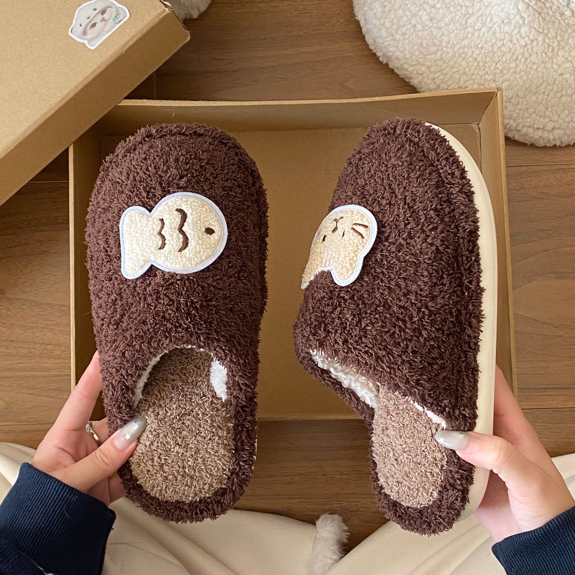 冬季新款拖鞋底外穿舒适保暖柔软猫鱼软底室内防滑女款平底棉拖鞋