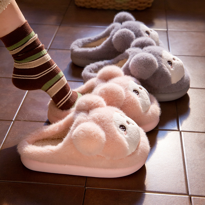 可爱小熊棉拖鞋情侣2025新款冬季家居防滑毛绒保暖软底踩屎感拖鞋